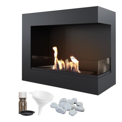 Bioethanol Fireplace DELTA TÜV Right-sided with Decorative Stones Set