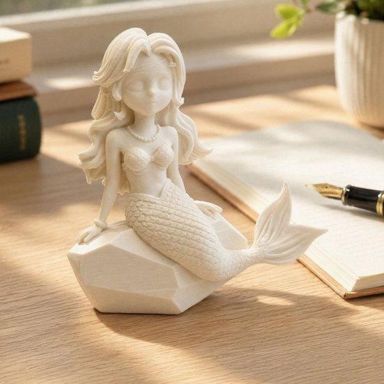 Baizihuahu 3D Printed Mermaid Action Figure, Dark Gothic Style Figurine with Matte Black Finish, Movable Joints & Wide Rock Base, Decor for