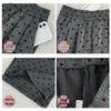 Dark Grey Heart Pattern Wide Leg High Waist Petite Women's Trousers - Spring/Summer Casual Straight Leg Floor Length Pants