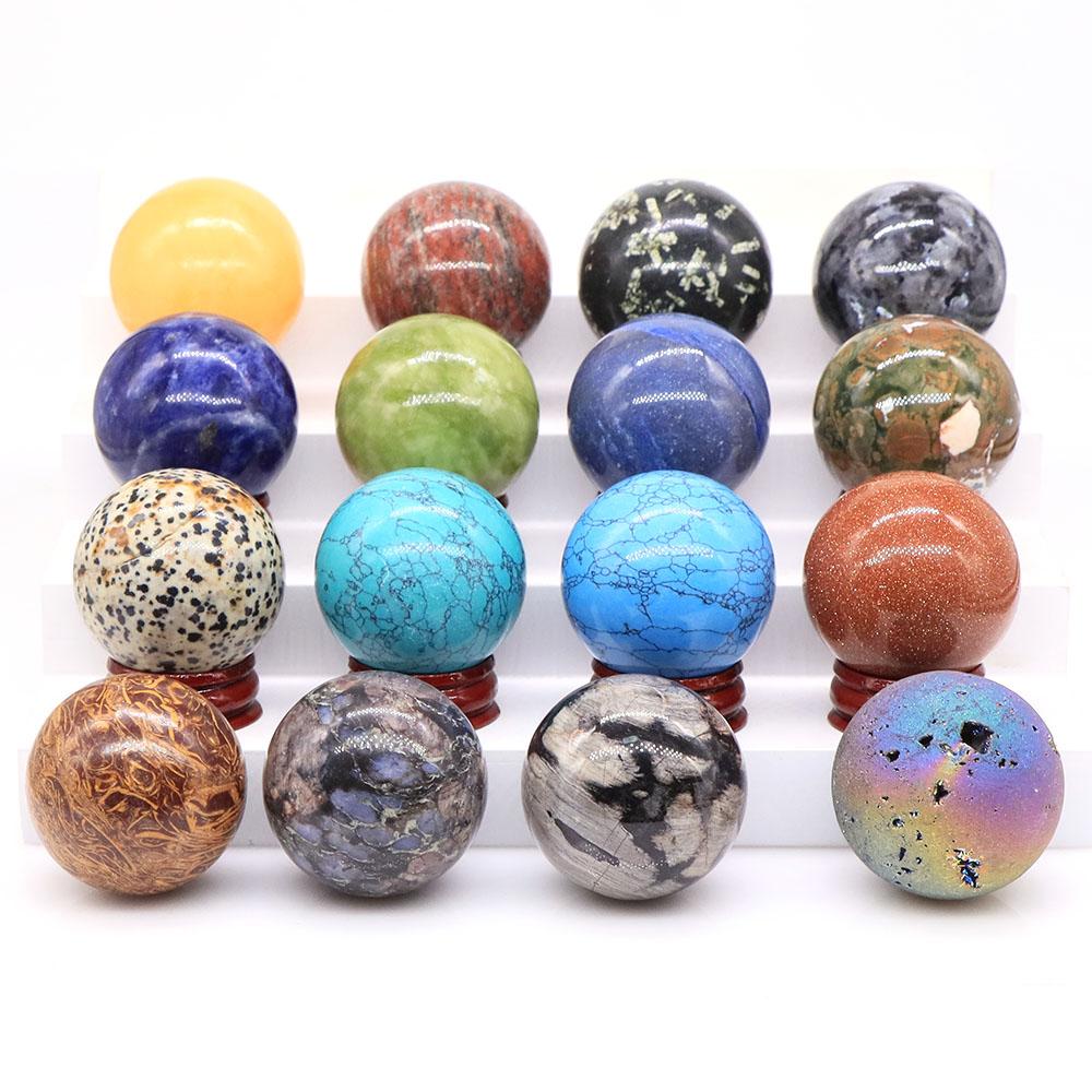 40mm Natursteine Amethyst Lapislazuli Reiki Heilkristalle Energie Chakra Massage Edelstein Kugel Heimdeko Handwerk Mit Ständer