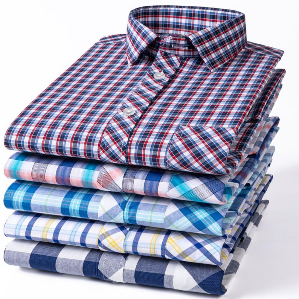 Fashion Spring Autumn Men's Plaid Shirts Long Sleeve 100% Pure Cotton Good Quality Thin Soft Classic Basic Casual Male Clothing