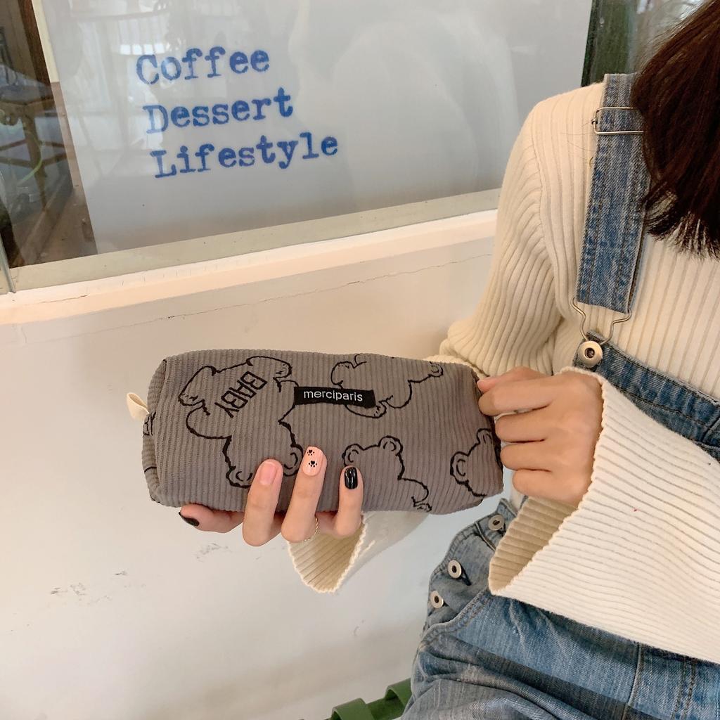 Kawaii urso para meninas japonês papelaria lápis caso bolsa de veludo grande capacidade material escolar lápis bolsa