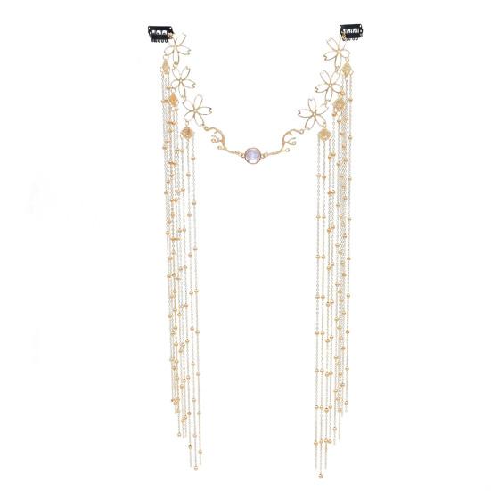 

Bridal Headwear Water Drop Shape Shining Long Tassel Rhinestone Vintage Style Photoshoot Prop Flower Princess Hair Ornament Hair Accessories золотистий