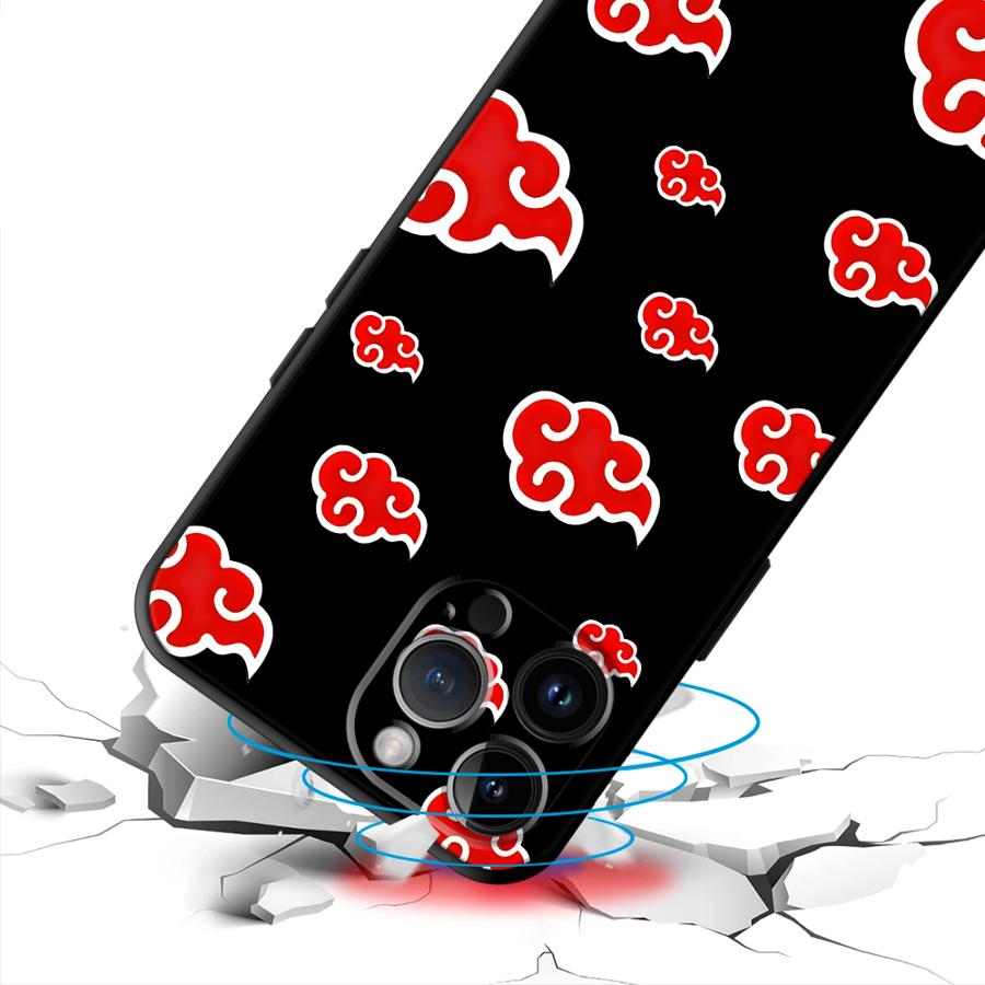 Case for iPhone 13 12 11 Pro Max XR 7 8 15 16 14 Plus XS Max Black Soft Phone Cover Akatsuki Cool Cloud