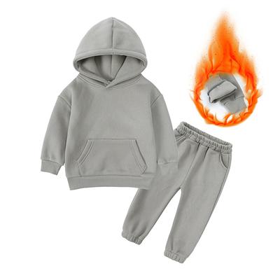 Jungen Herbst und Winter Einfarbig Warmer Anzug Mittelgroße und Große Kinder Fleece Sweatshirt + Hose Zweiteiliges Set