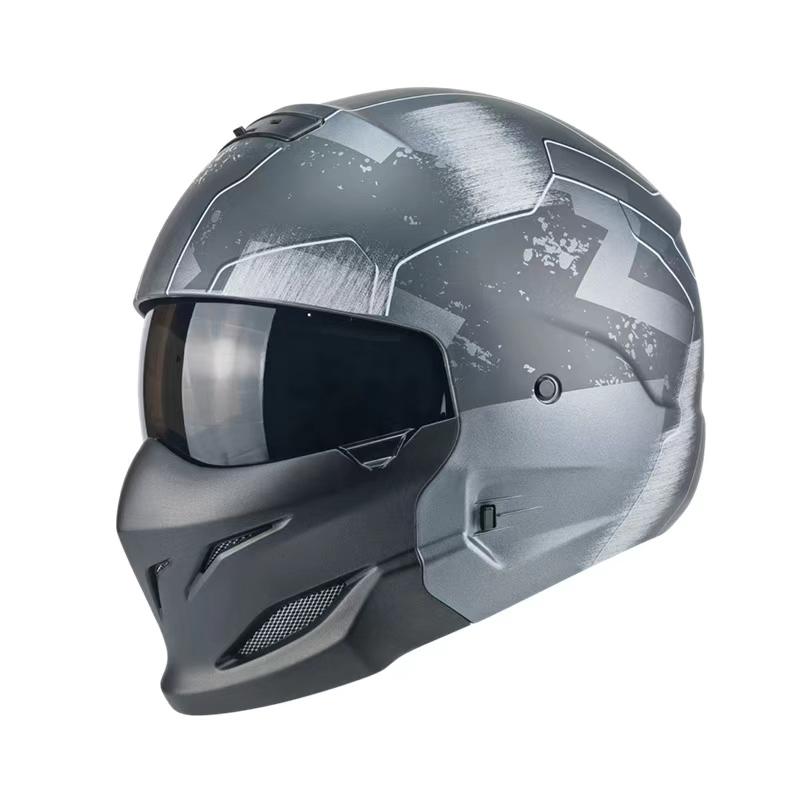 Scorpion Vintage Motorcycle Biker Helmet 368 Mecha Silver Full Face Warrior Combination Harley Retro Headgear