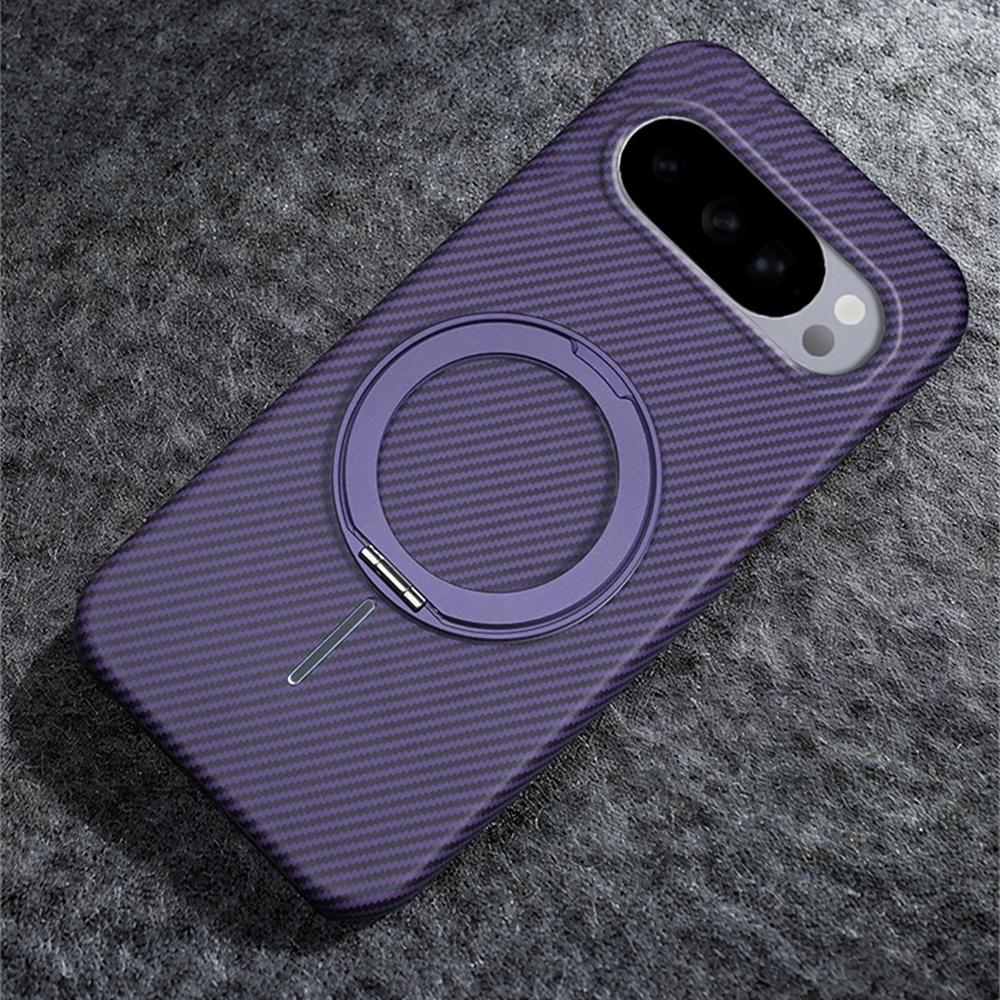 Luxury Rotating Magnetic Stand Carbon Fiber Phone Case for Google Pixel 9 10 Pro XL 9A Magnet Ring Folding Bracket Hard Cover