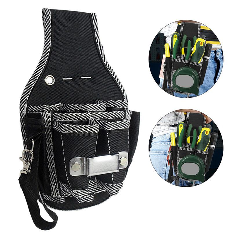 Small Black Oxford Cloth Tool Waist Bag for Woodworking and Electricians