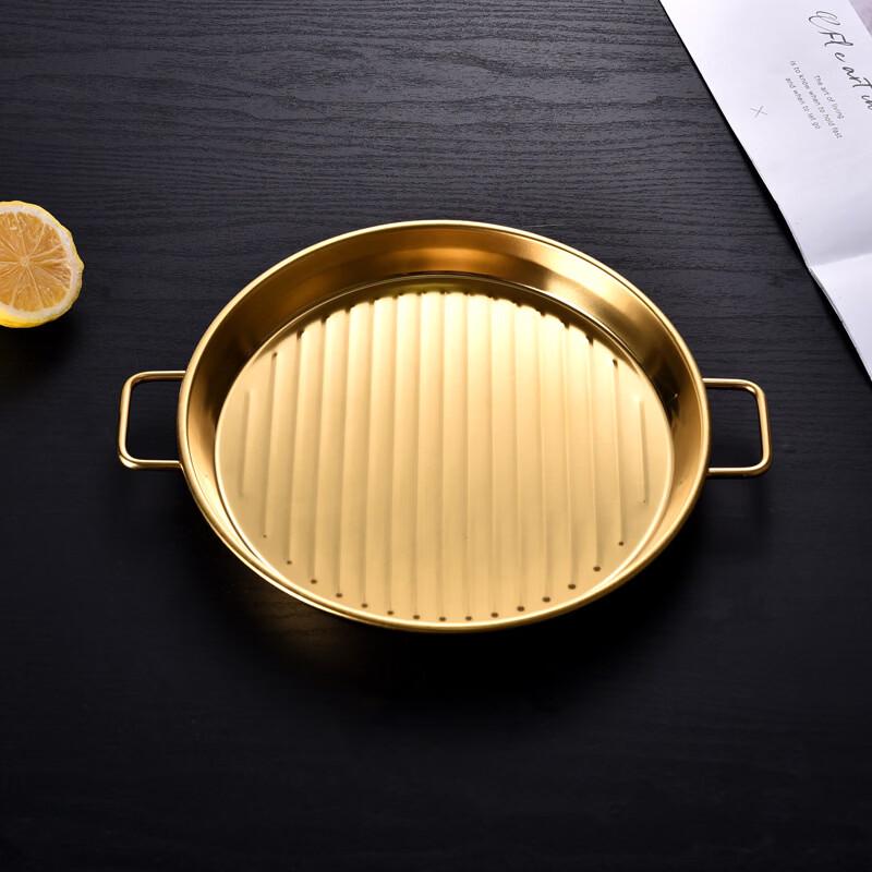 ZISIZ Stainless Steel Round Deep Snack Plate with Double Handles