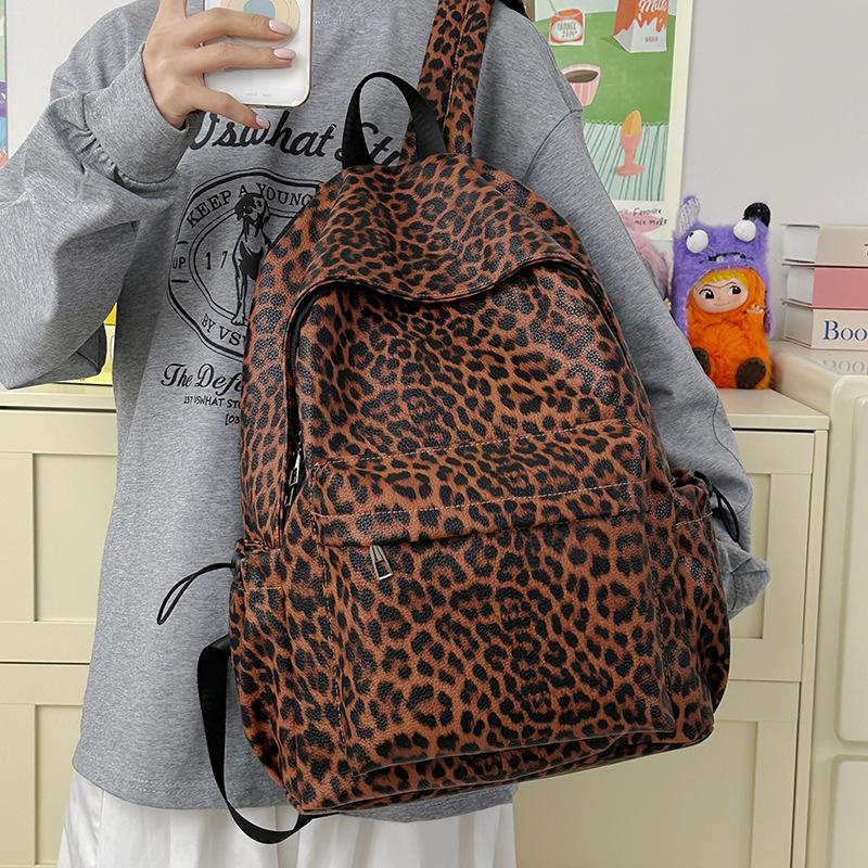 Leopard Print Backpack Women's Travel Casual Backpack Student Schoolbag