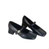 Thick Heel, Medium Heel, Light Mouth, One Word with Single Shoes for Women's 2025 New Autumn Retro Mary Jane, Super Fire Square Head Small Leather S