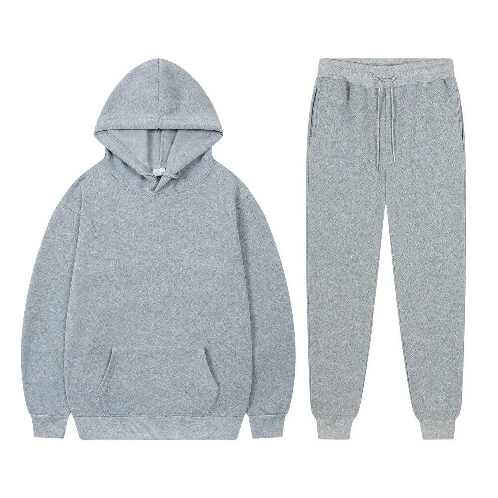 Luvtröjor för män Dam Enfärgade Sweatshirt Set Casual Långärmade Luvtröjor Byxor Polar Fleece Tvådelade kostymer Y2k träningsbyxor