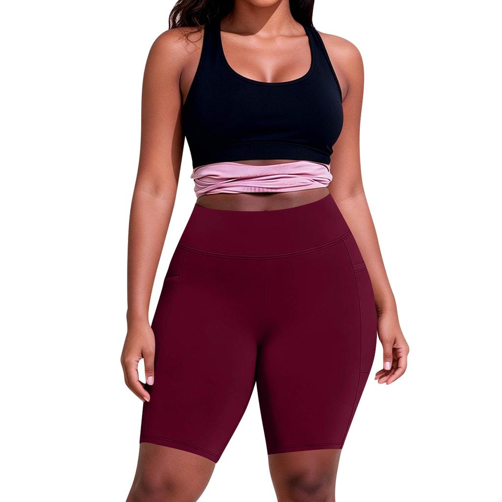 Women's Fashionable Casual Plus Size Pocketed Athletic Leggings With High Waist And Butt-Lifting Effect Cropped To Mid-Thigh Length