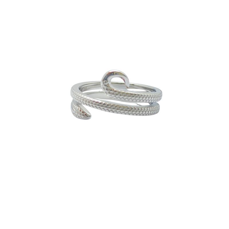 Retro Stylish S925 Sterling Silver Twist Knot Adjustable Ring with Double Circle Design