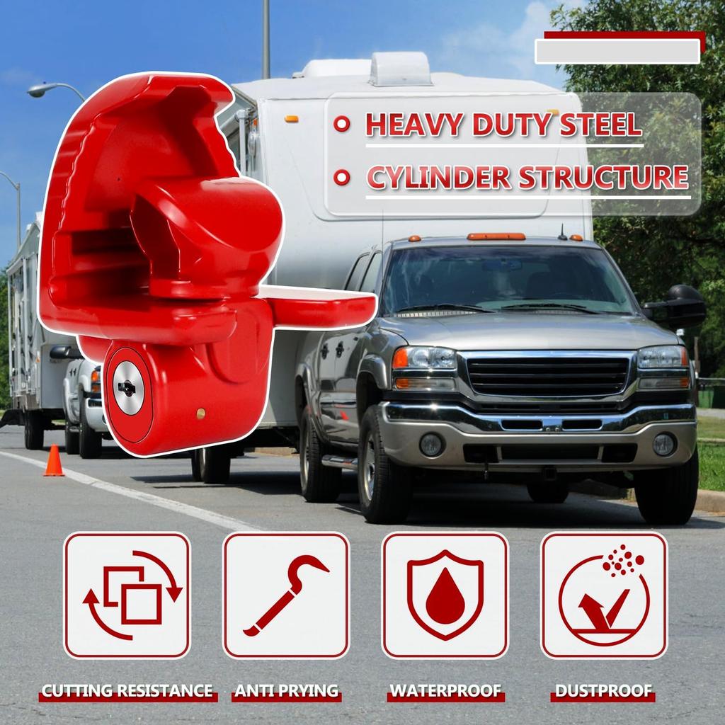 Cenipar Trailer Hitch Lock Universal Size Fit 1-7/8", 2", And 2-5/16" Couplers, Heavy Duty Steel, For Vehicles, Trailers, And RVs(Red)