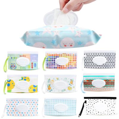 2pcs Wet Wipe Bag Cute Buckle Strap Refillable Wet Wipe Bag Flip Cover Outdoor Convenient Carrying Tissue Box