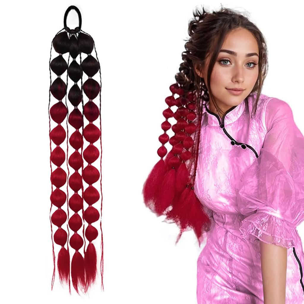 Fashion Women Kids Bubble Ponytail Extension Colored Hair Extensions Handmade Braided Ombre Crazy Hair Day Accessories