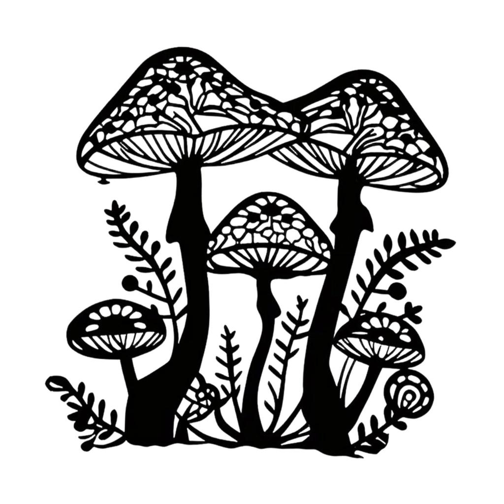 Mushroom Metal Wall Art Decoration Plant Iron Craft Silhouette Black for Home Hotel