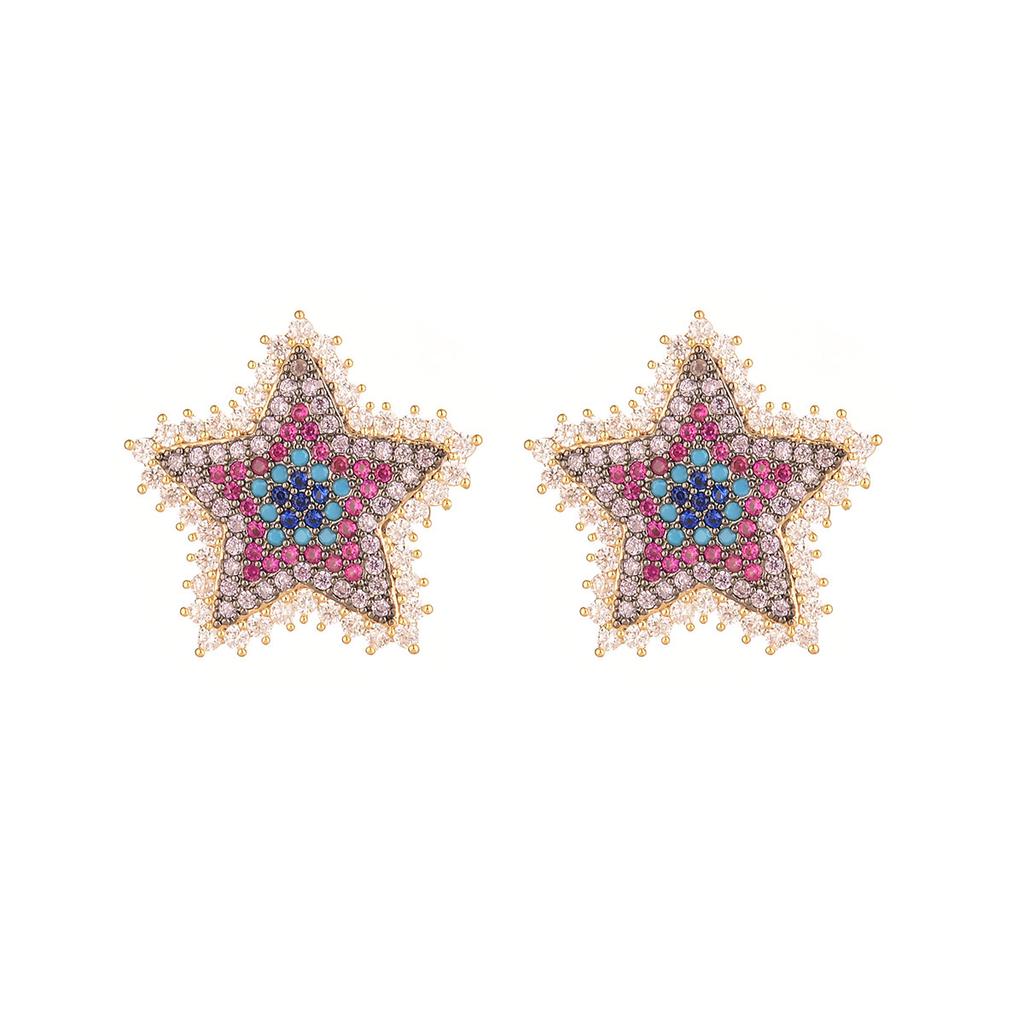 European and American color sweet star earrings Christmas inlaid zirconium flower design earrings fashion silver needle earrings
