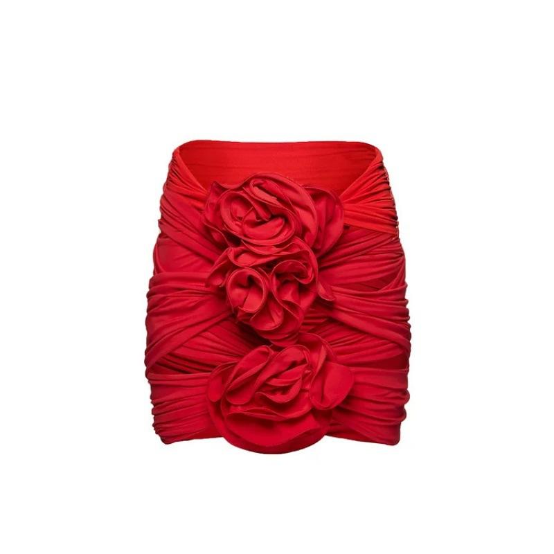 Swimsuit women s three-dimensional flower decoration hollow sexy women s atmosphere one-piece swimsuit set skirt(s-m)