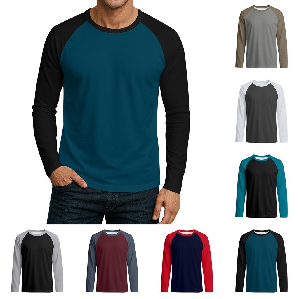 Men's Round Neck Plunger Long Sleeve T-Shirt Top