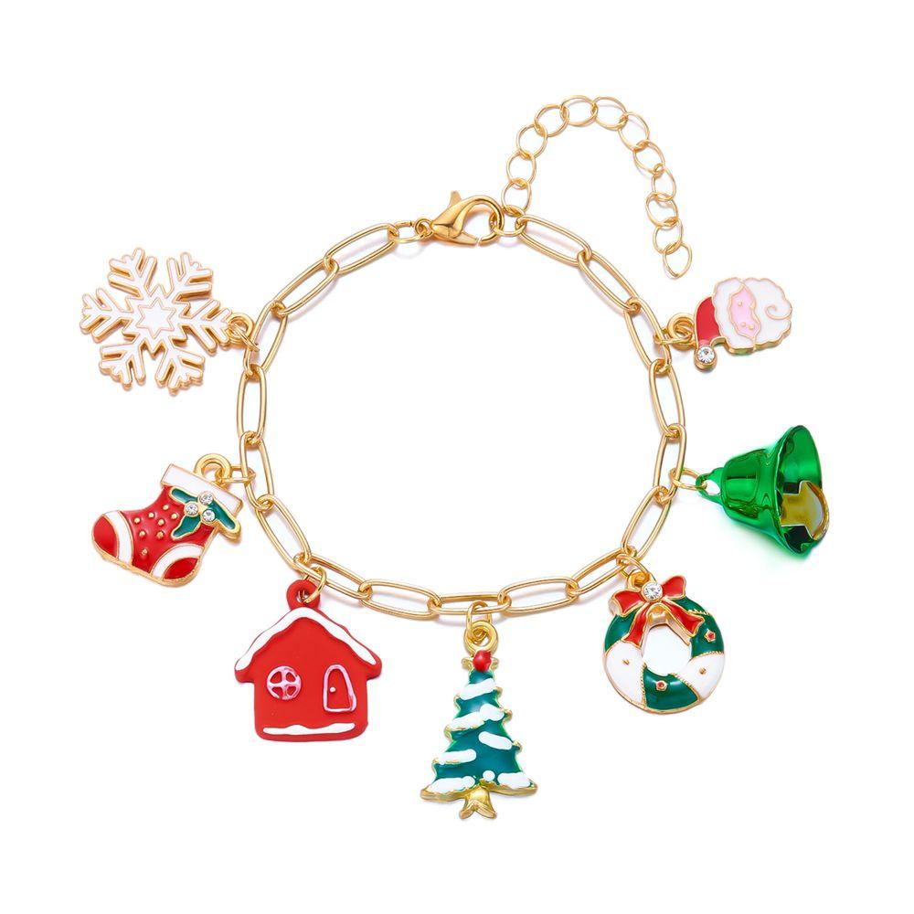Rhinestone Christmas Necklace Alloy Metal Snowflake Necklace Bell Pendant Necklace Christmas