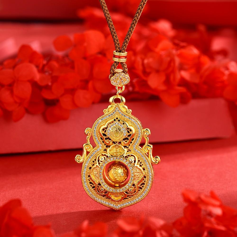 Jindian has the same Fulu God of Wealth, sand gold ancient French wire matte lucky gourd pendant, retro court necklace wholesale.
