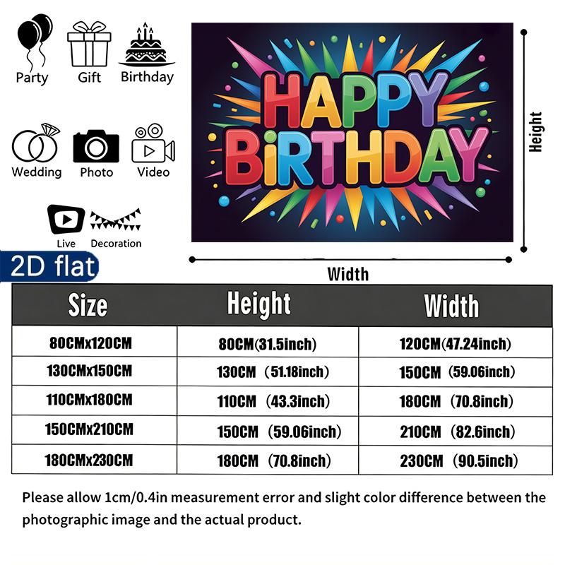 Balloons and Cake Happy Birthday Party Banner, Colorful Polyester Backdrop for Celebration & Photos