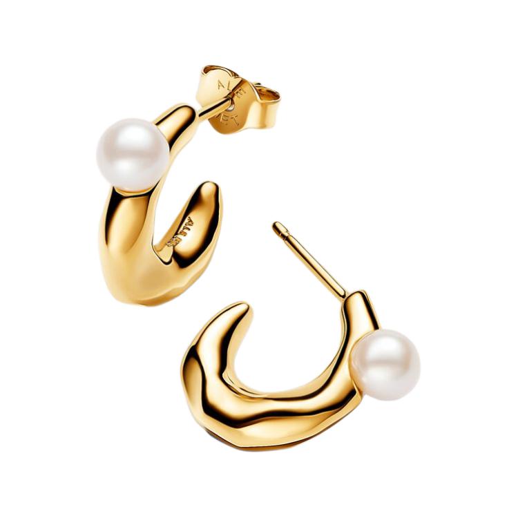 Pandora Gold Plated Copper Silver Alloy Pearl Decorated Earrings Women earrings 263261C01 Box