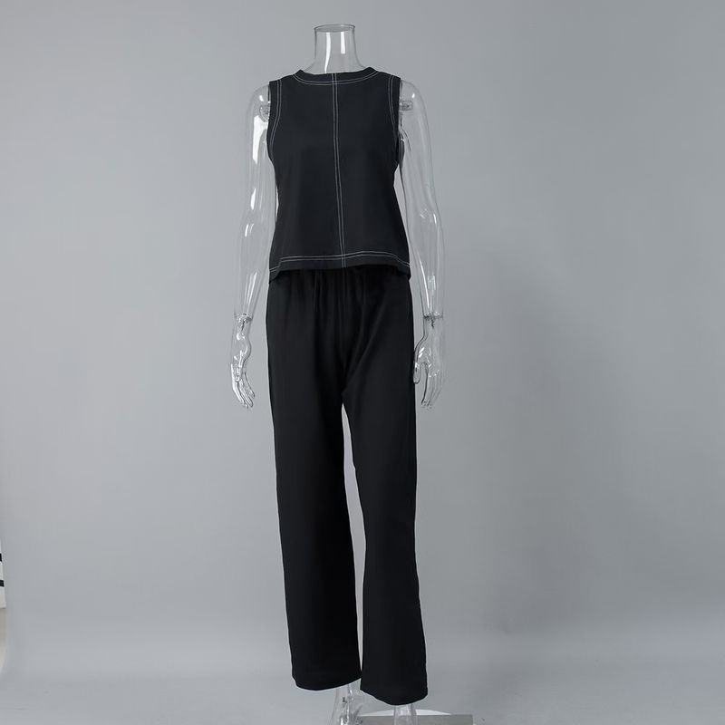 

Western Style Fashion Casual Sleeveless Vest Wide Leg Pants Set Tank Top Wide Leg Pants Set Black L