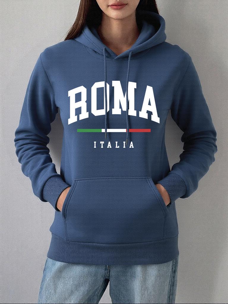 Roma Italia Flag Prints Hoodies Women Winter Fleece Warm Sweatshirts Comfortable Casual Pullovers Basics Pocket Woman Clothes
