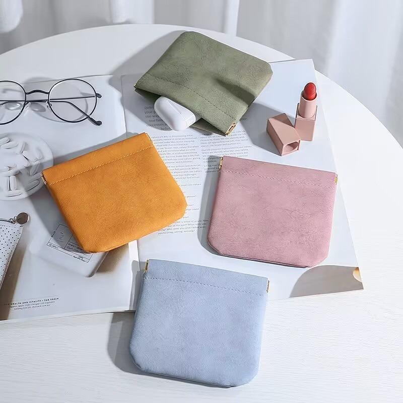 Fashion Leather Storage Bag Automatic Closure Waterproof Purse Portable Earphone Charging Line Cosmetic Lipstick Jewelry Bag