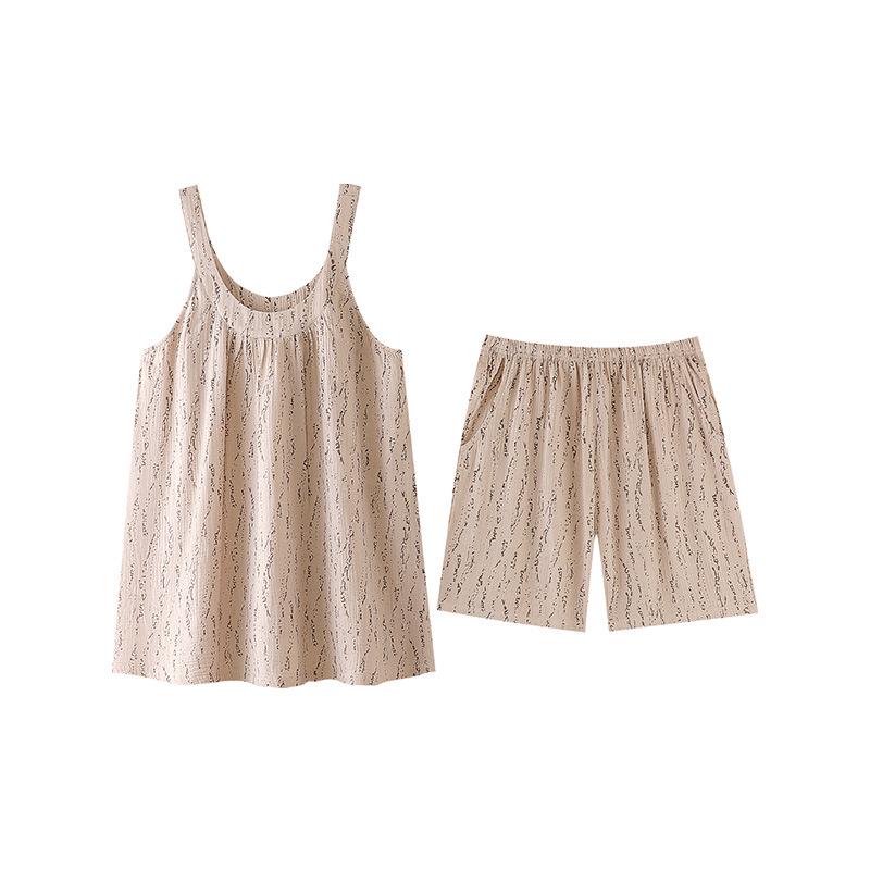 Baby Cotton Summer Camisole: A-Class Pure Cotton Double Layer Gauze Couple Pajamas - Women s Short Sleeve & Men s Set XL