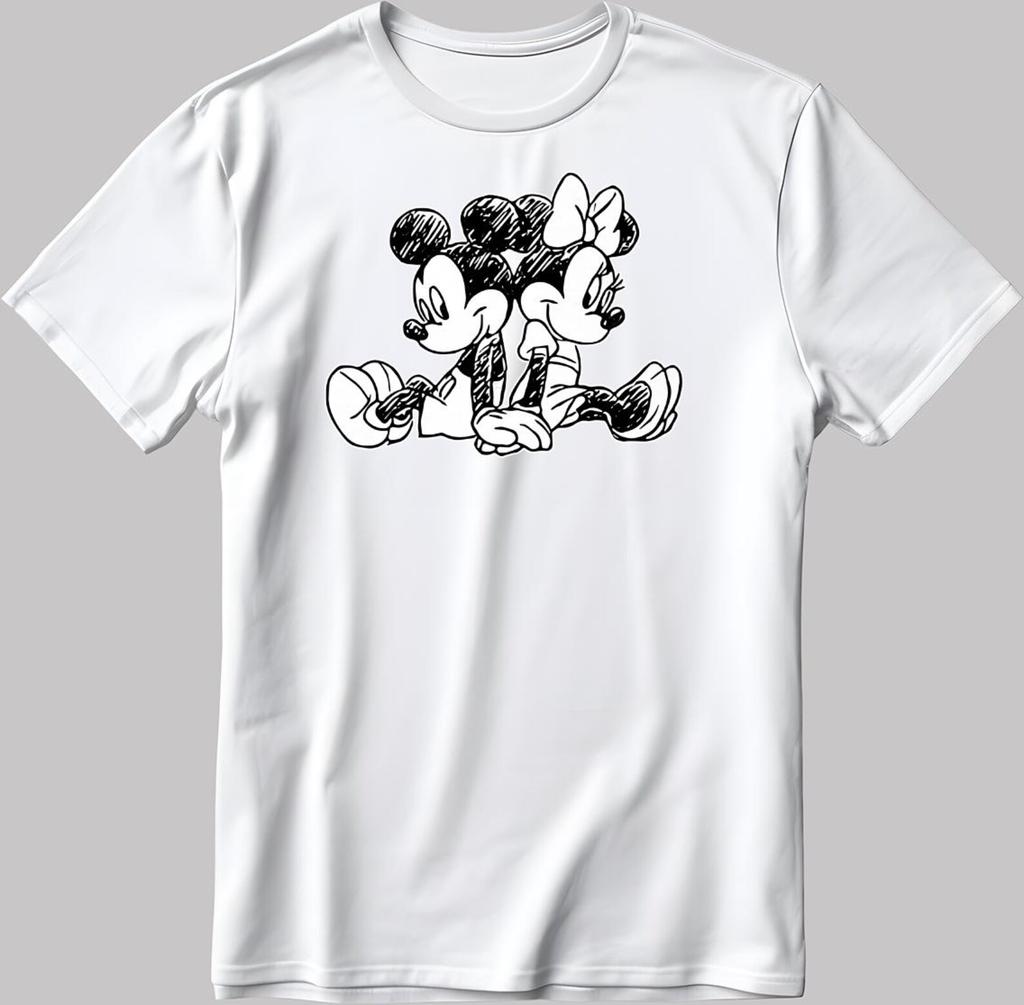 Mickey Mouse Sketch Short Sleeve White-Black Men's / Women's T-Shirt DE565