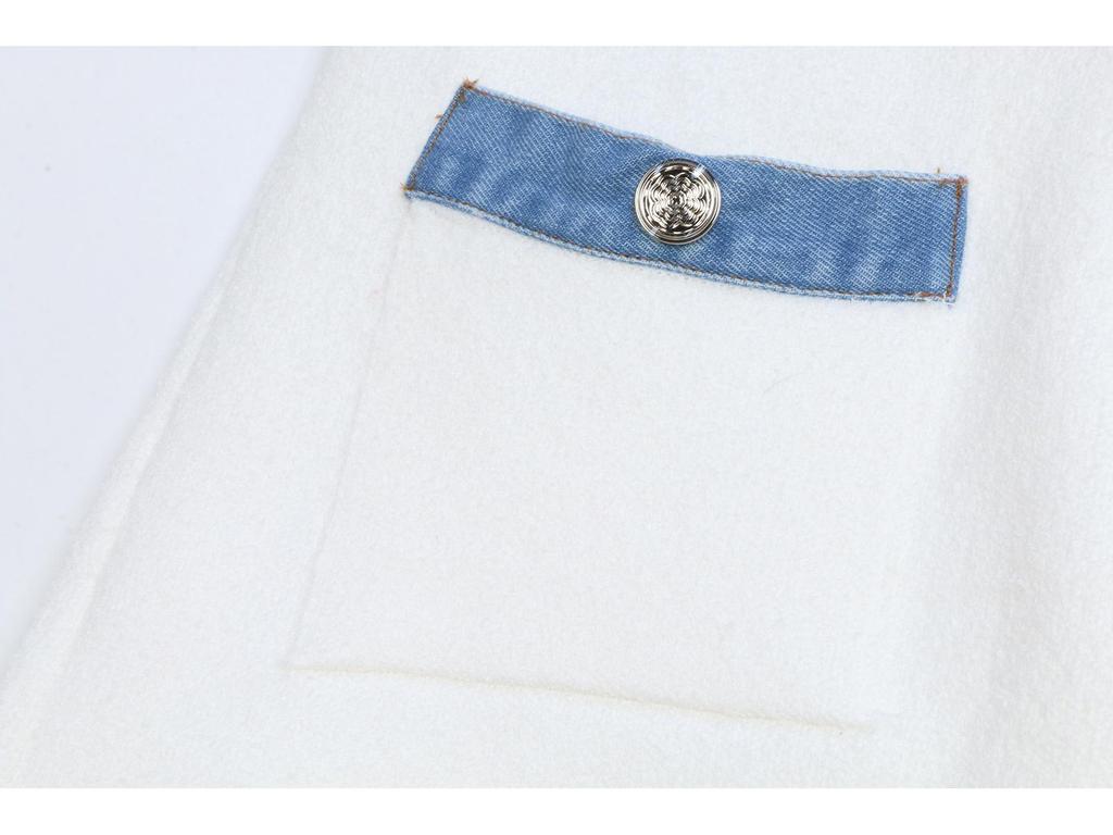 2025 French Preppy Patchwork Denim & Knit Cardigan Short Set