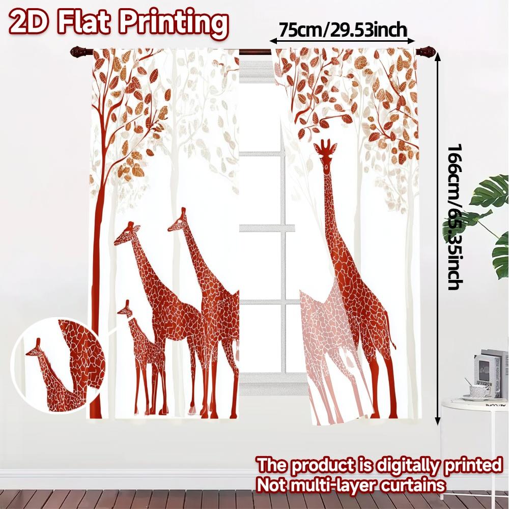 2pcs   2D FLAT PRINTING Curtains (Without Rod) Giraffe Parade Modern Contemporary Curtains Prints Light Filtering Curtains