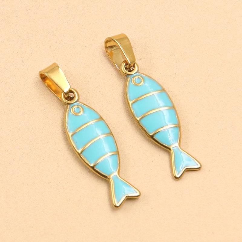 Breloque Poisson Crabe Rayé Or & Émail - Accessoires DIY pour Collier, Bracelet, Boucles d'Oreilles (2 Styles, Acier Inoxydable)