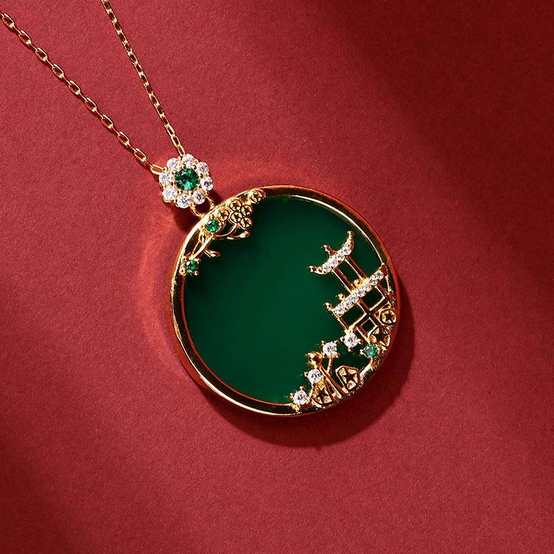 

Хрустальная винтажная подвеска в придворном стиле Креативное новое инкрустированное натуральным яшмовым халцедоном круглое ожерелье женские роскошные украшения 45cm