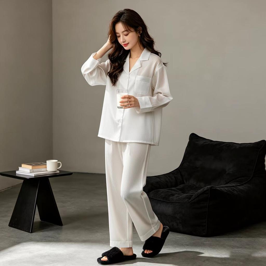 1011 new spring thin ice silk herringbone pattern pajamas women's summer high-end long-sleeved trousers cardigan women's home