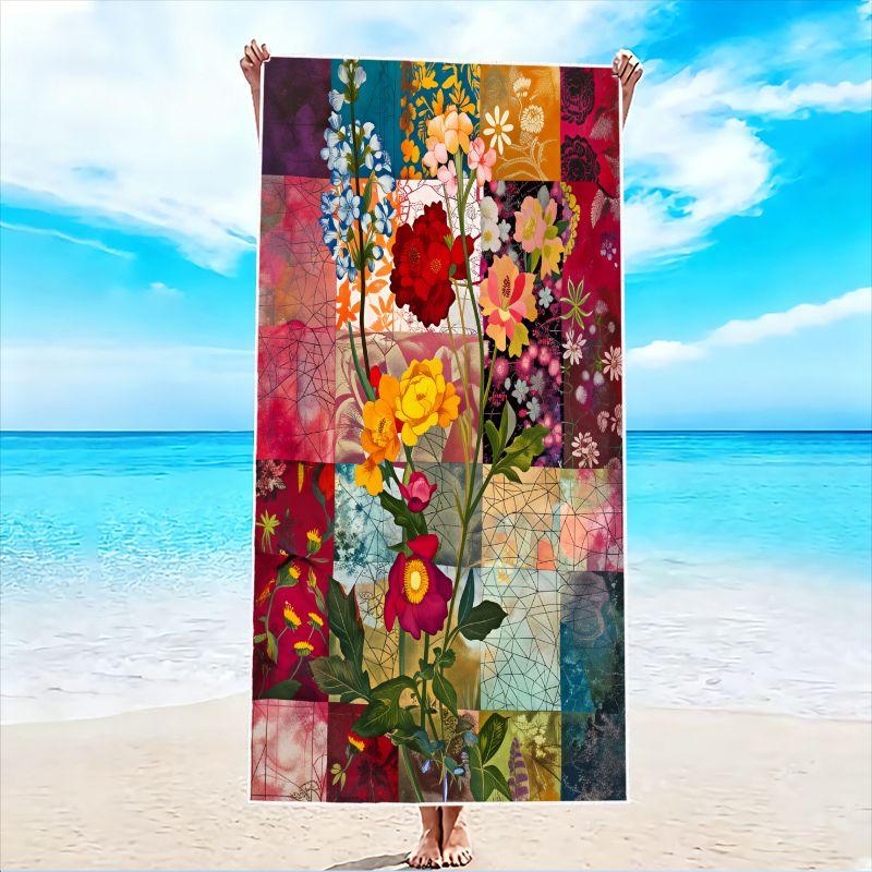

1Pc, Retro Floral Beach Towel, Super Absorbent Lightweight Beach Towel - Sand-Free Quick-Drying Towel, Soft Microfiber W40*H60(CM)