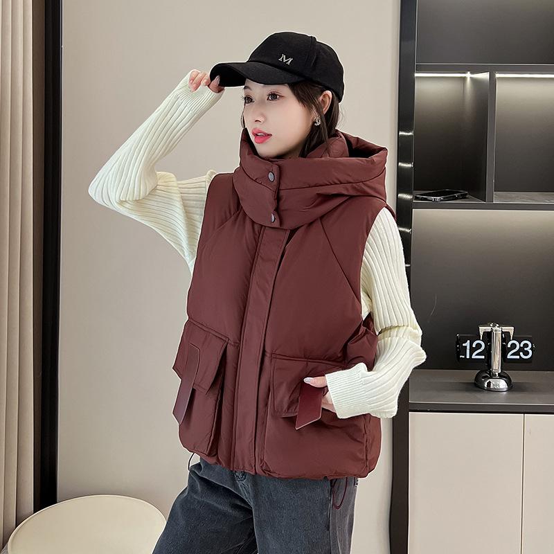 Down cotton short hooded women's vest 2024 winter new Xiaoxiangfeng vest loose fashion outer vest
