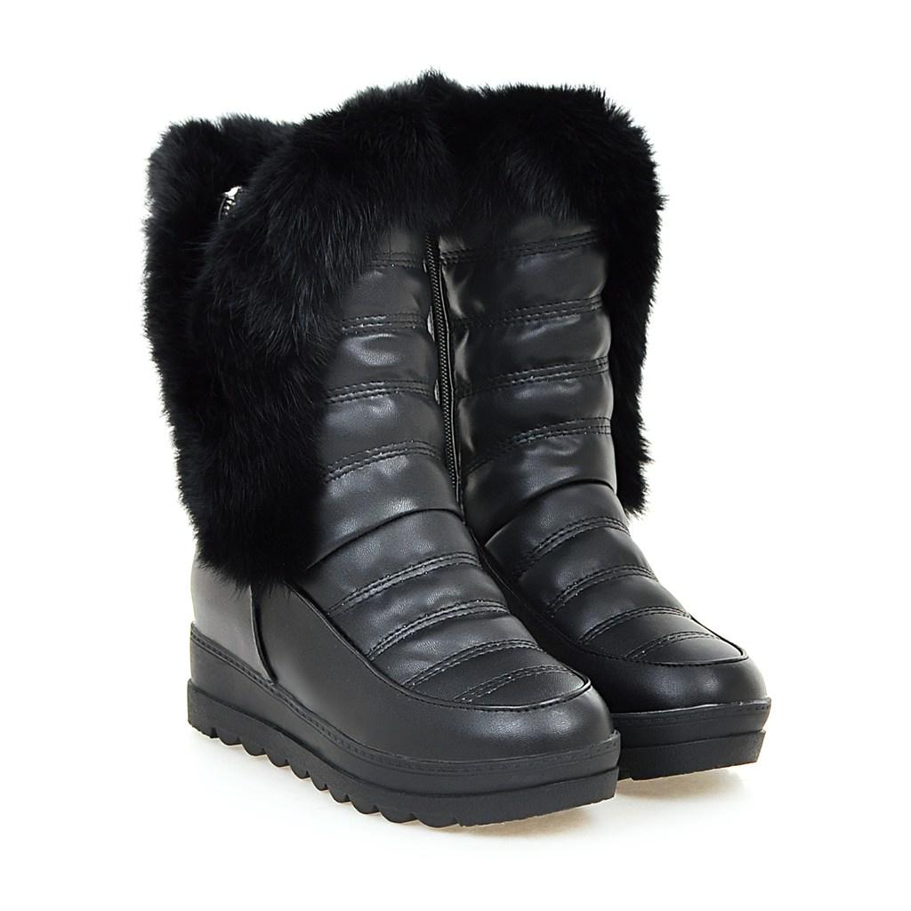 Women's snow boots winter new flat-bottomed slope heel rabbit fur short boots large size warm plush short boots