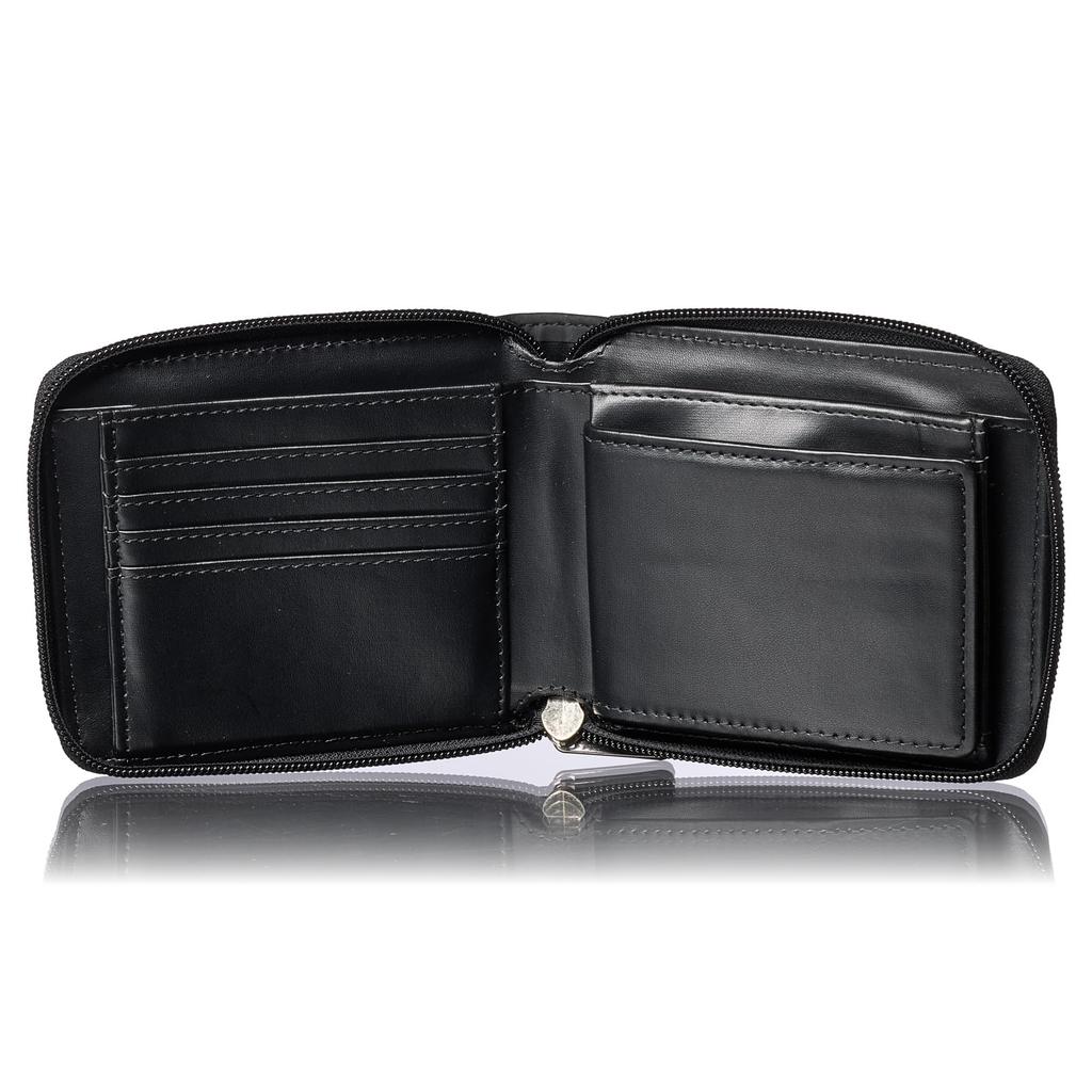 Champion Round Zipper Bifold Wallet with Coin Black Purse, Logo,