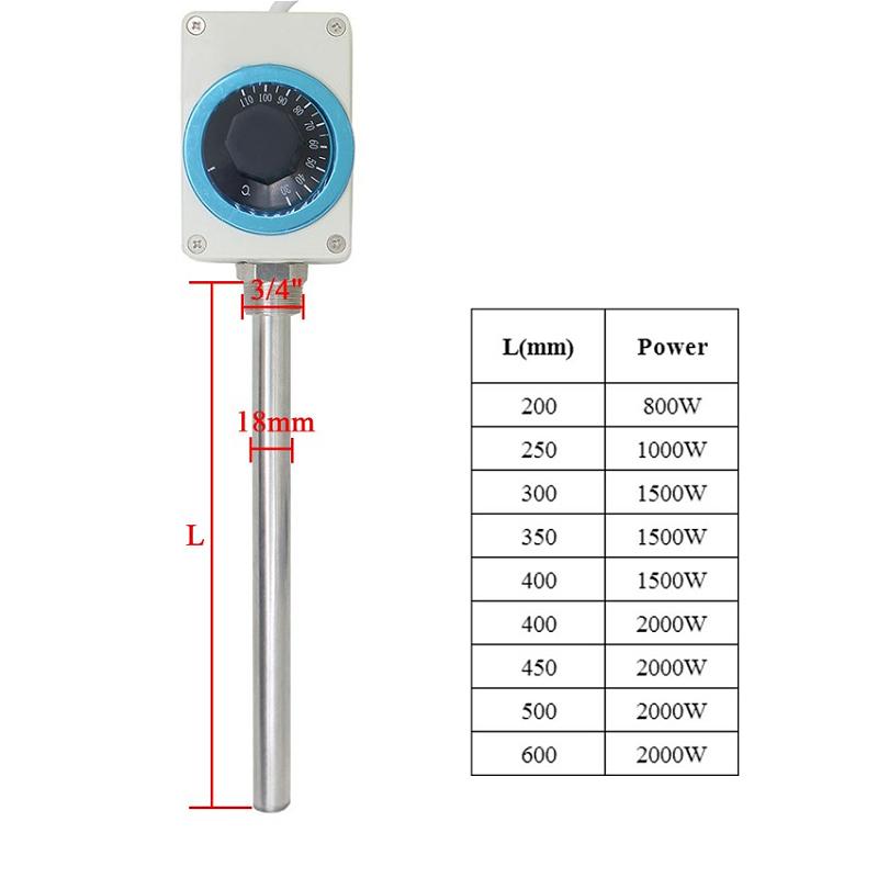220V 800-2000W Radiador DN20 tubo de calefacción zona de temperatura ajustable control de temperatura barra calefactora eléctrica acero inoxidable