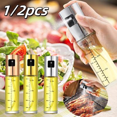 1/2pcs Glass Oil Sprayer Condiment Bottle Vinegar Bottle Leak-Proof For Barbecue And Air Fryer Seasoning Condiment Spray Bottle