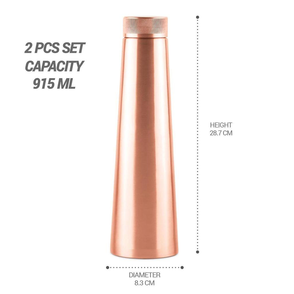Copper Delight 1000 Water Bottle, Set of 2, 915 Ml Each, Copper | 100% Leak Proof | Office Bottle | Gym Bottle | Yoga Bottle
