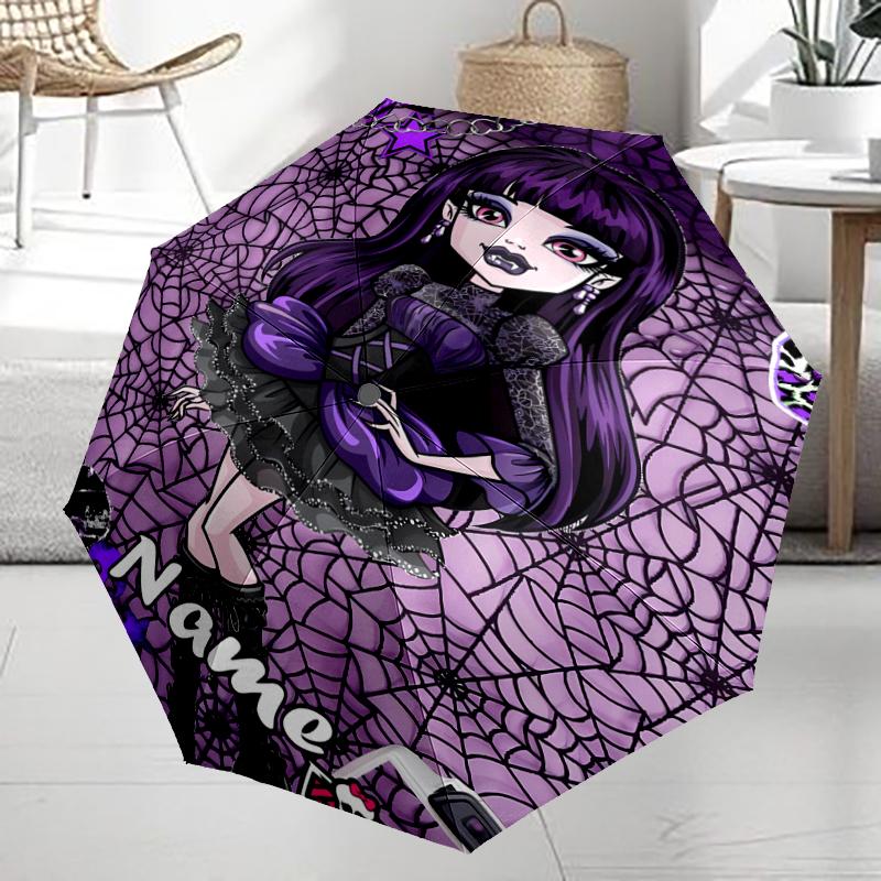 Custom Name Monster High Theme Automatic Umbrella, Lightweight & Portable, 8 Rib, Perfect for Outdoor Travel, Birthdays, Christmas, Gifts.