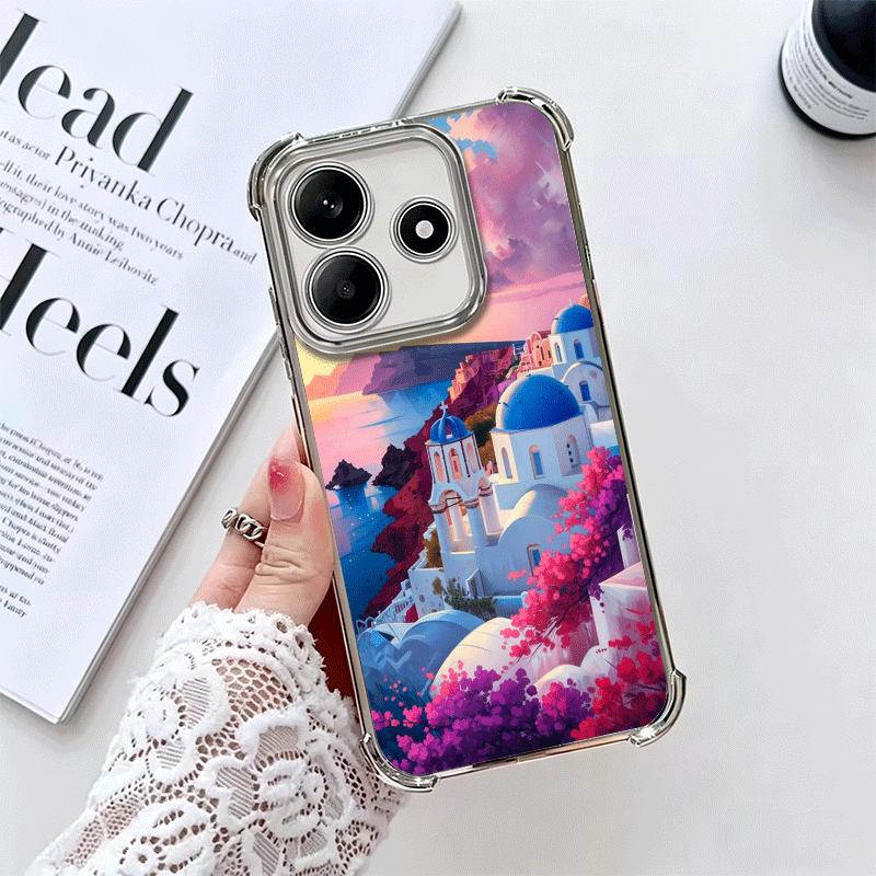Santorini Greece Summer Plating Phone Case For Xiaomi Redmi Note 14 15 Pro Plus 13 12 11 11S 11T 10 9S 9 5G Anti-Fall Airabag Co