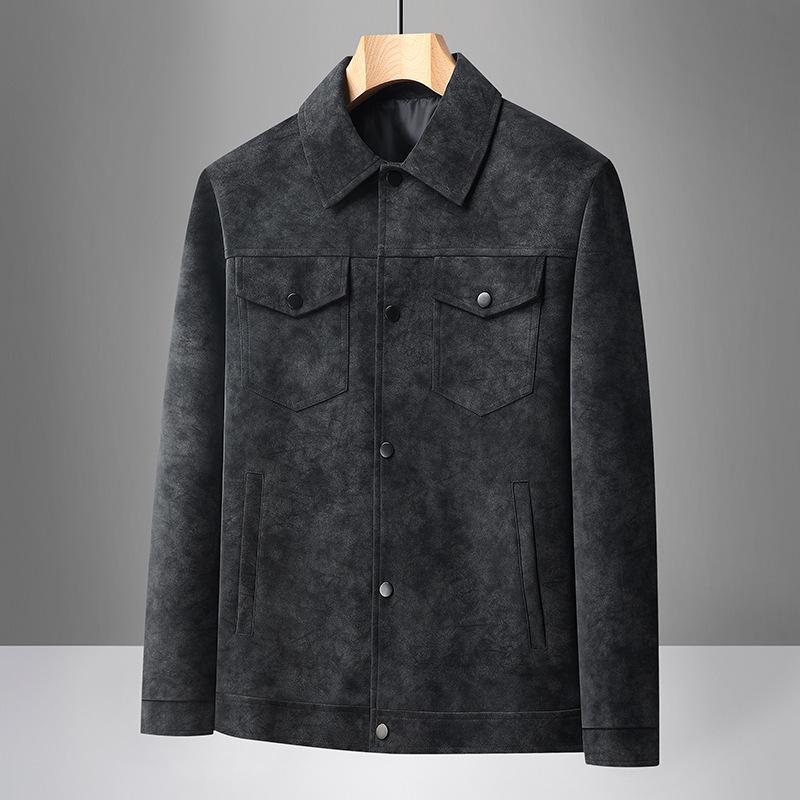 2025 Autumn/Winter Plus Size Men's Suede Leather Warm Jacket with Lapel