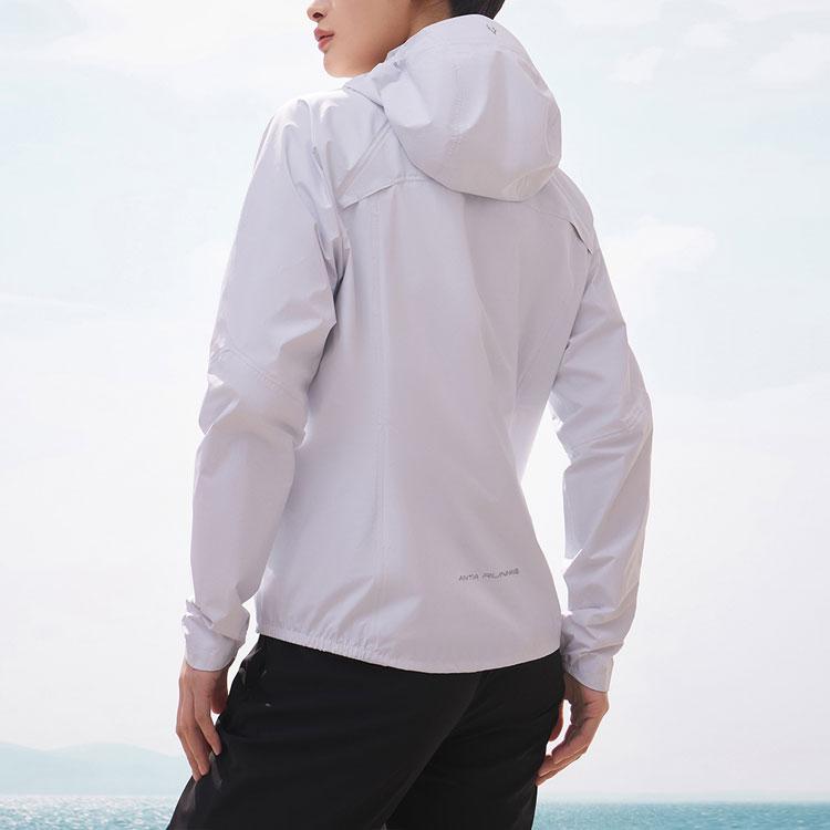 Anta Running Series Solid Color Zipper Hooded Sports Jacket Women Jackets Pure-White 162425607-1